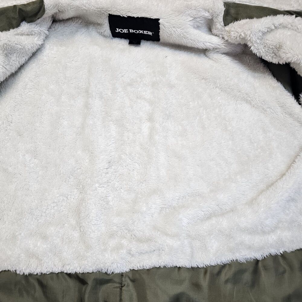 Joe Boxer Women's Olive Green Parka Jacket L Faux Fur Hood Sherpa Utility Cozy - Picture 7 of 11